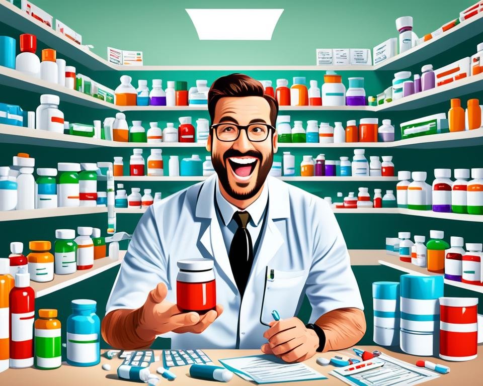 Pharmacist laughing at funny prescription