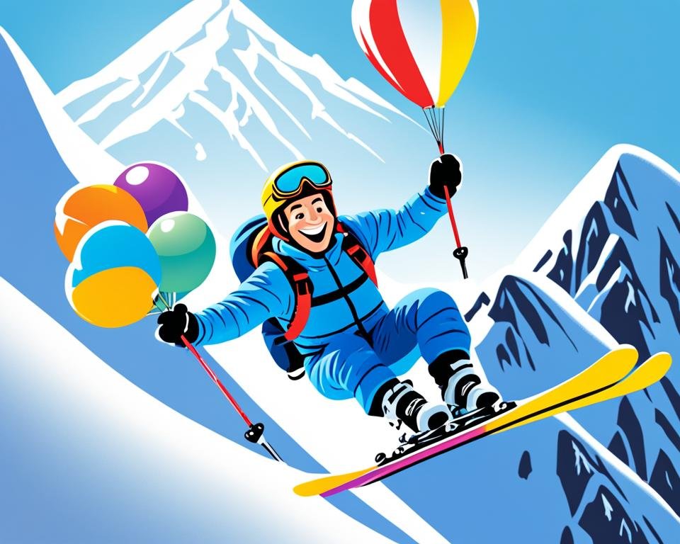 Skier holding a balloon